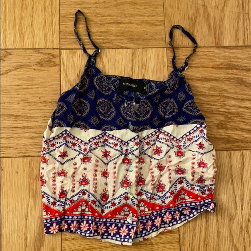 Button Top. Summer Patterns. Red, Blue White - image 1